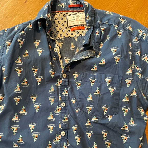 Denim & Flower slim fit sailboat shirt blue - Picture 1 of 3
